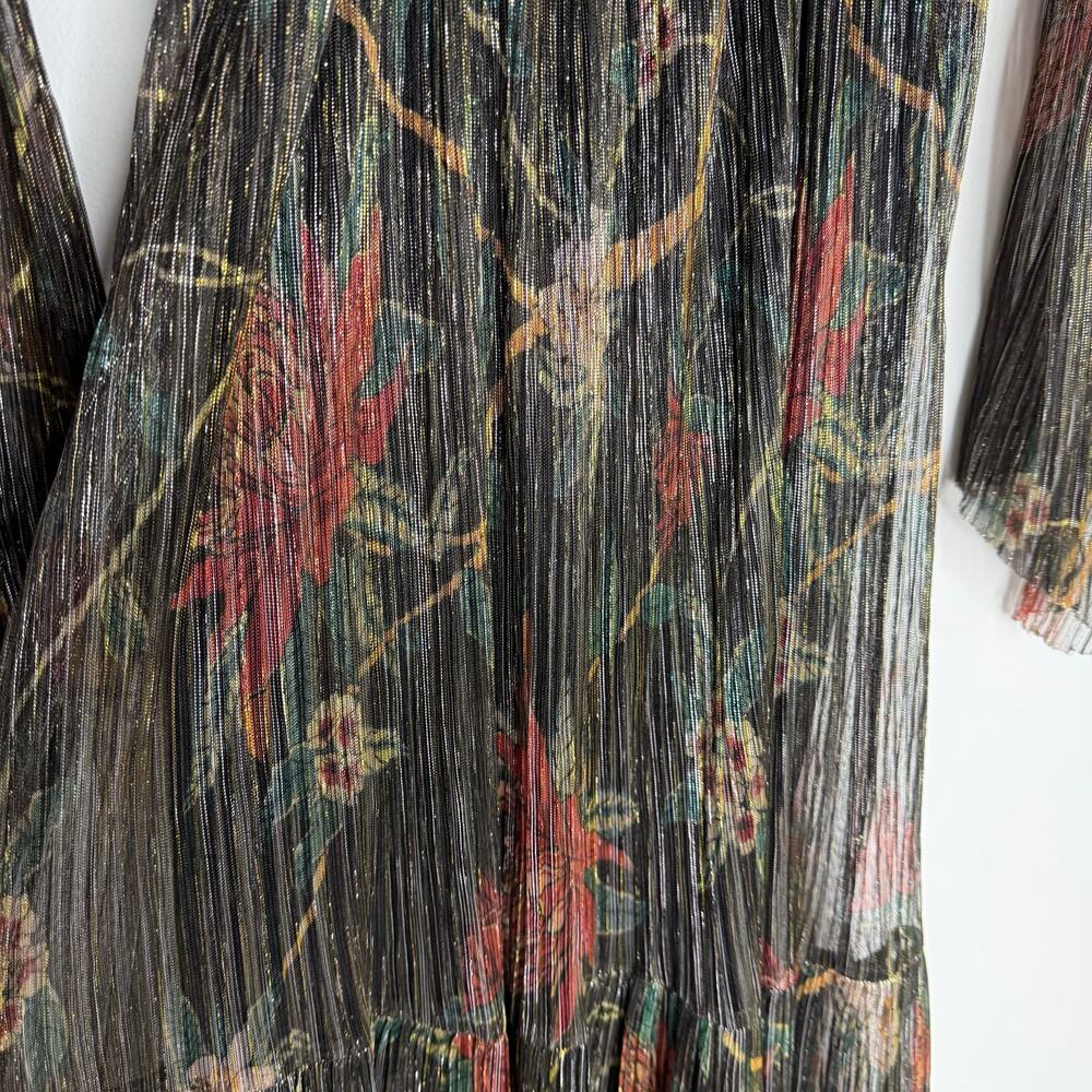 ba&sh Hendrix Floral Metallic Plissé Knit Long Sleeve Maxi Dress Size 0 XS Black - Picture 12 of 15
